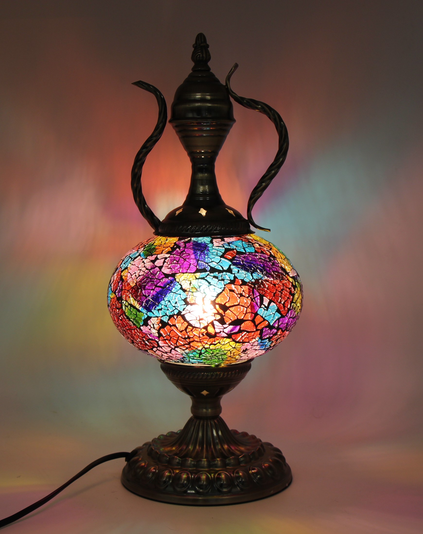 Turkish Large Teapot Lamp Cracked Rainbow-1