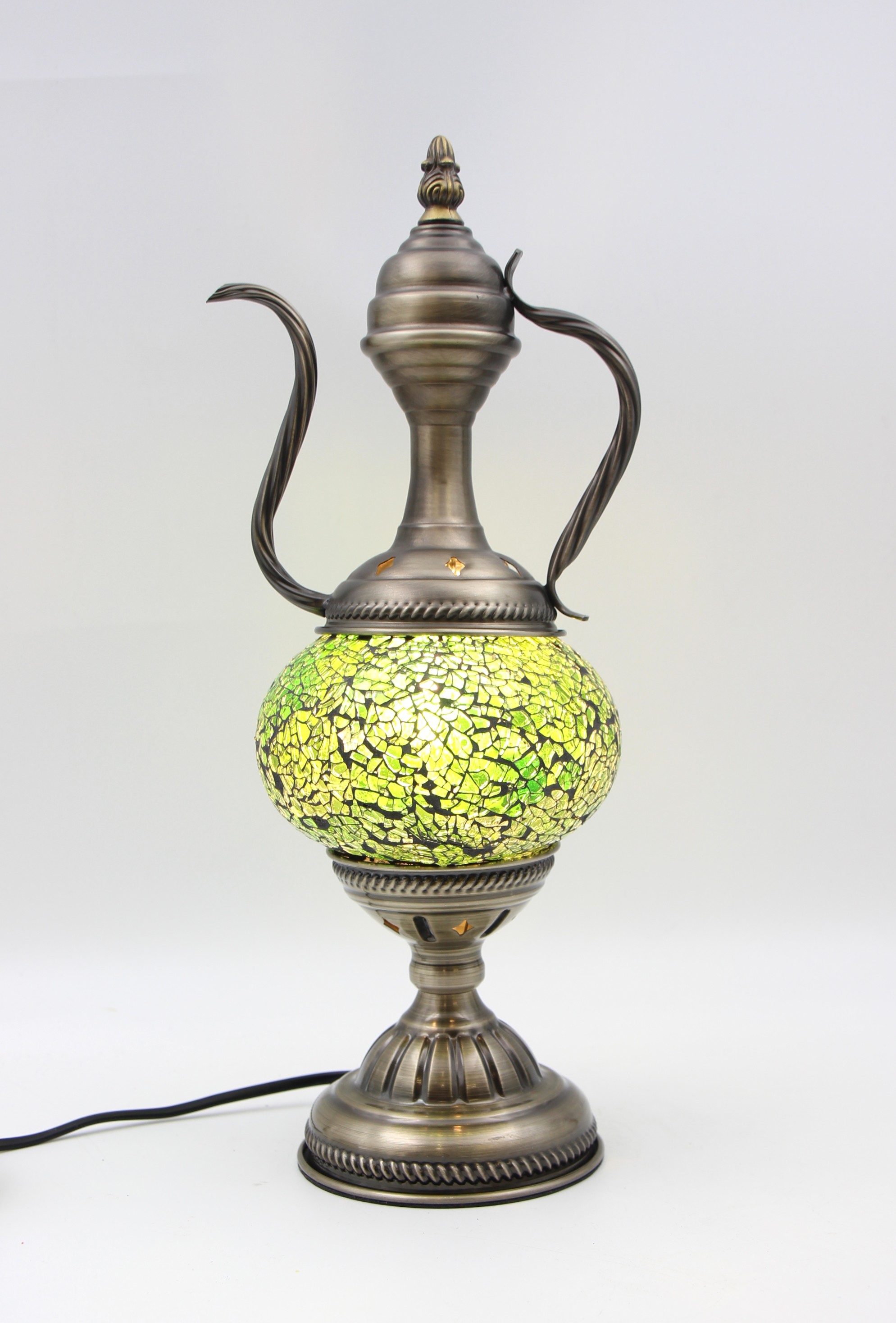 Turkish Medium Teapot Lamp Cracked Green - 2