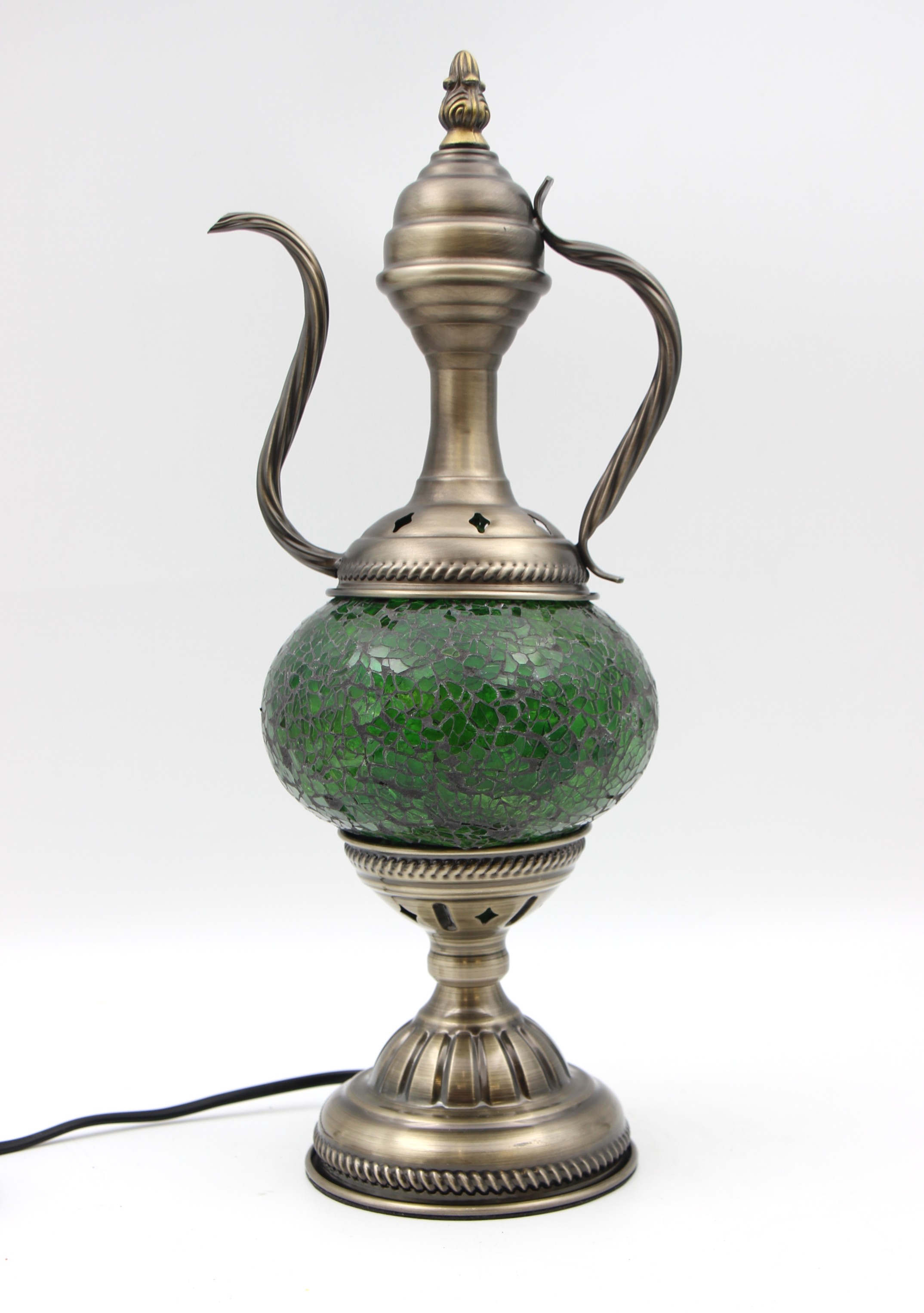 Turkish Medium Teapot Lamp Cracked Green - 5