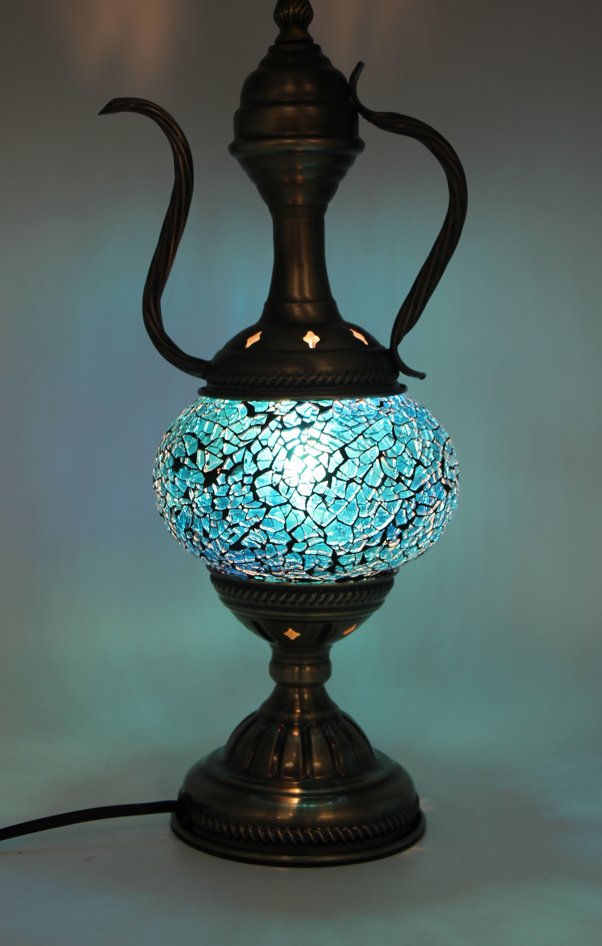 Turkish Medium Teapot Lamp cracked teal - 1
