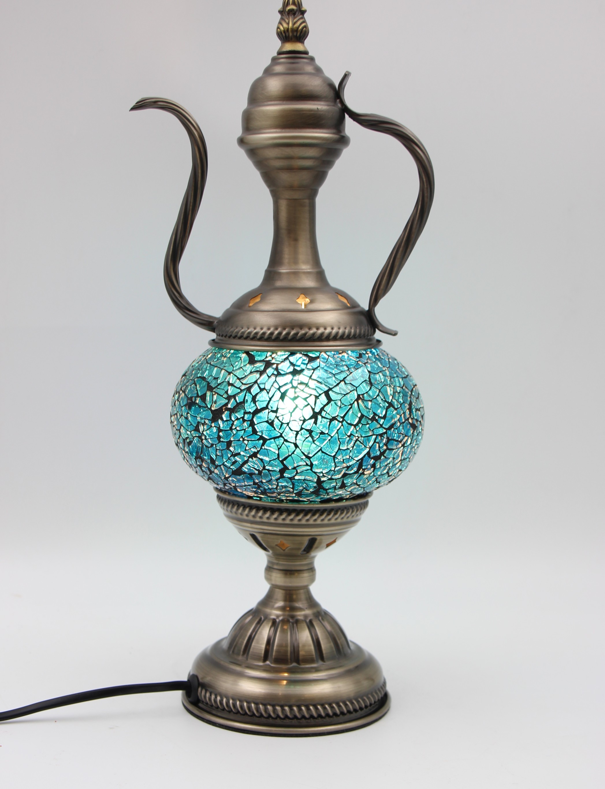 Turkish Medium Teapot Lamp cracked teal - 2