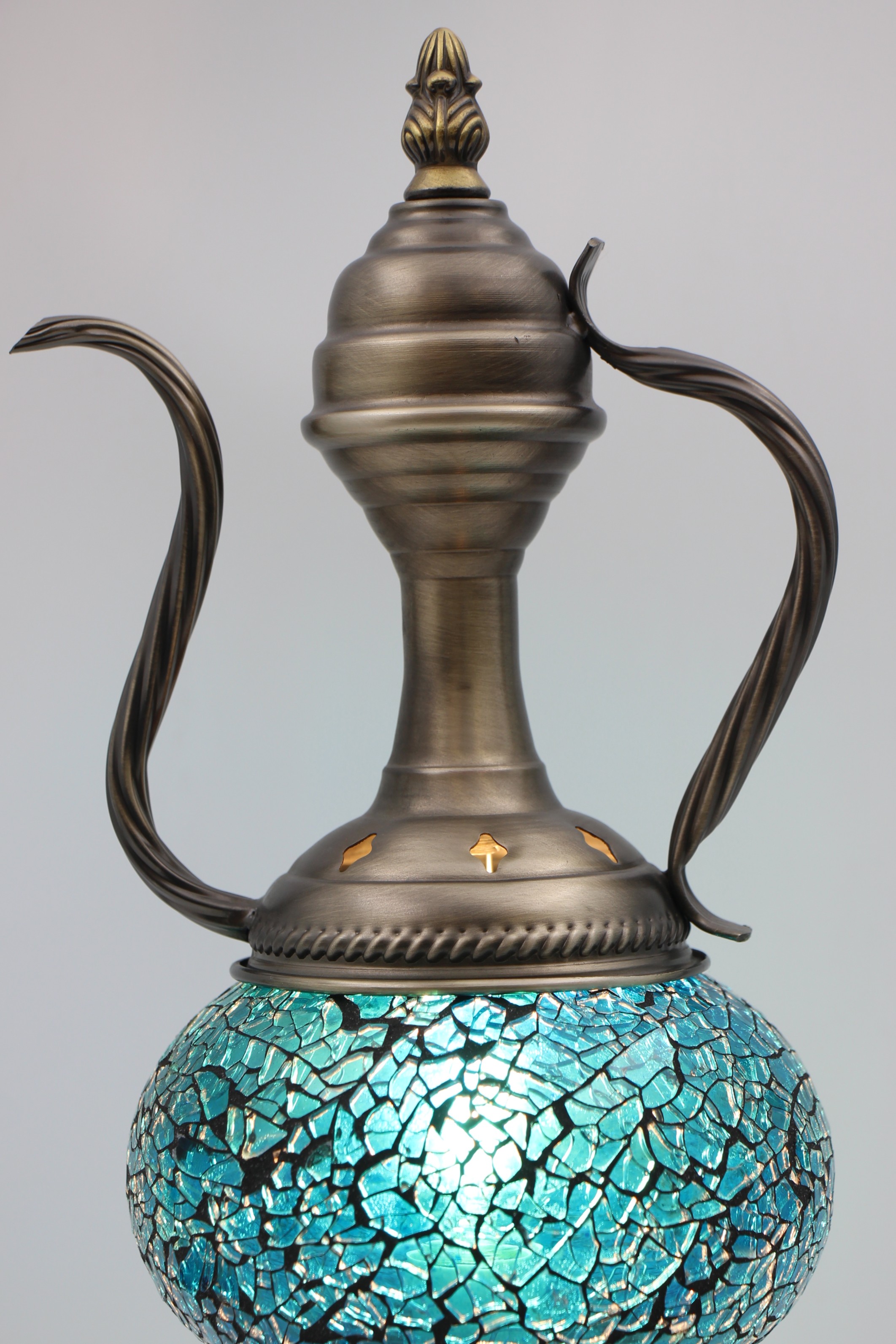 Turkish Medium Teapot Lamp cracked teal - 3