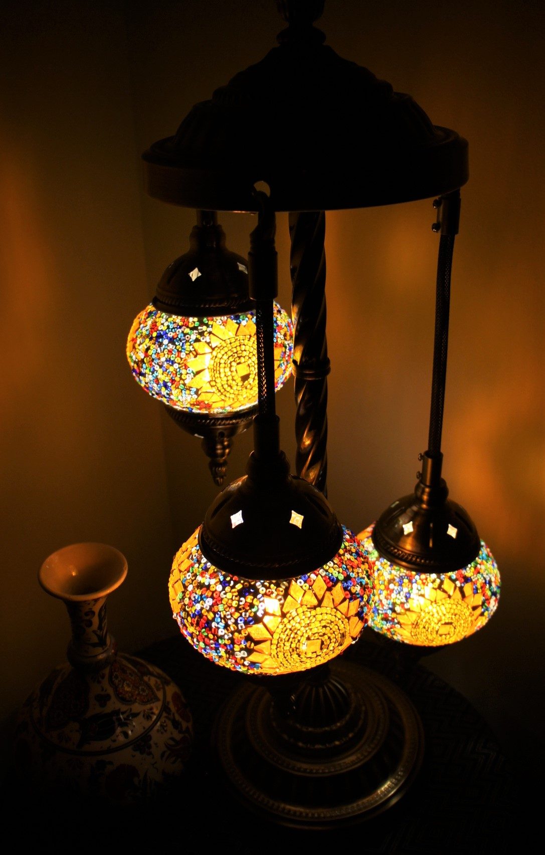 Turkish Mosaic Floor Lamp 3 globe Amber Star 1