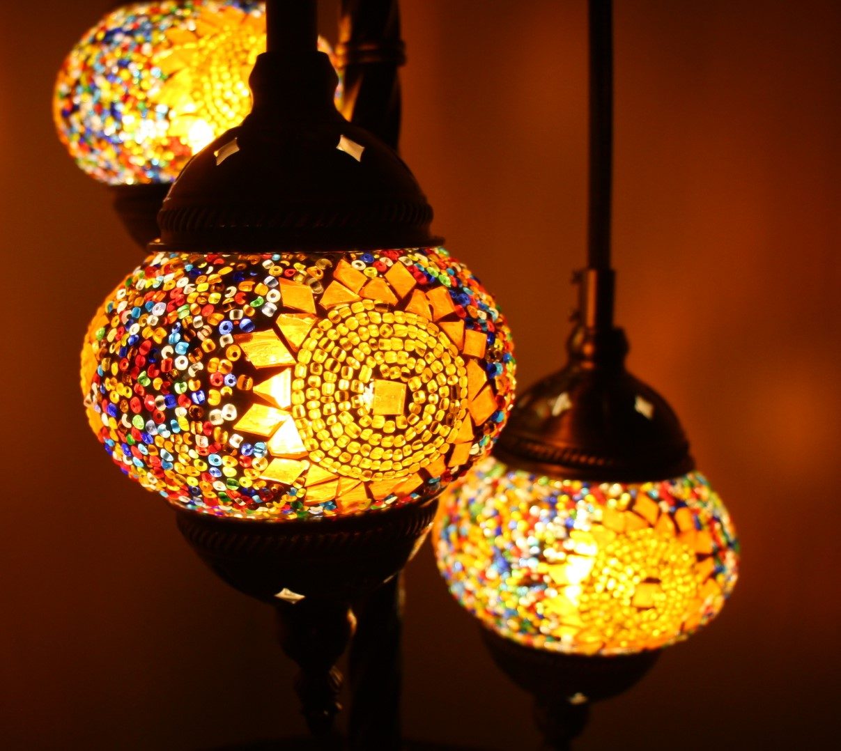 Turkish Mosaic Floor Lamp 3 globe Amber Star 3