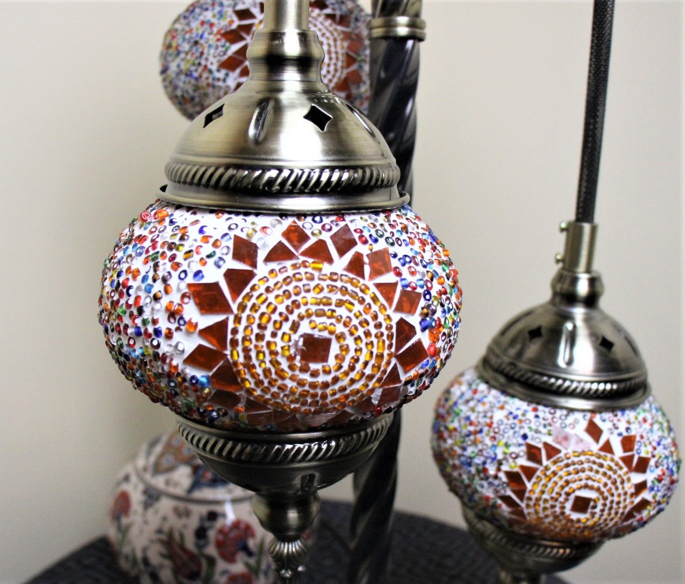 Turkish Mosaic Floor Lamp 3 globe Amber Star 6