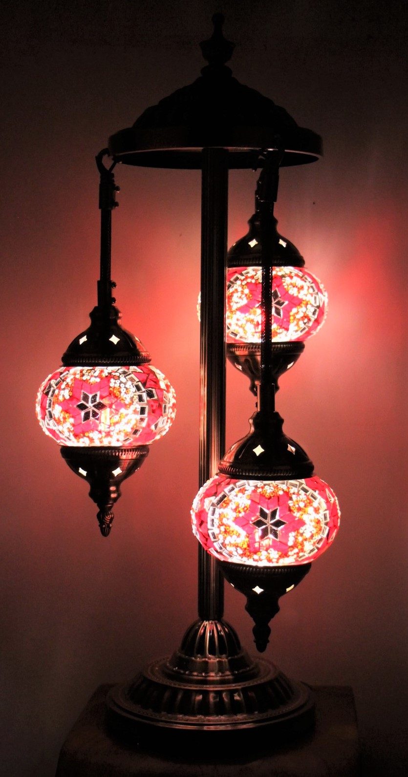 Turkish Mosaic Floor Lamp 3 globe Red 10