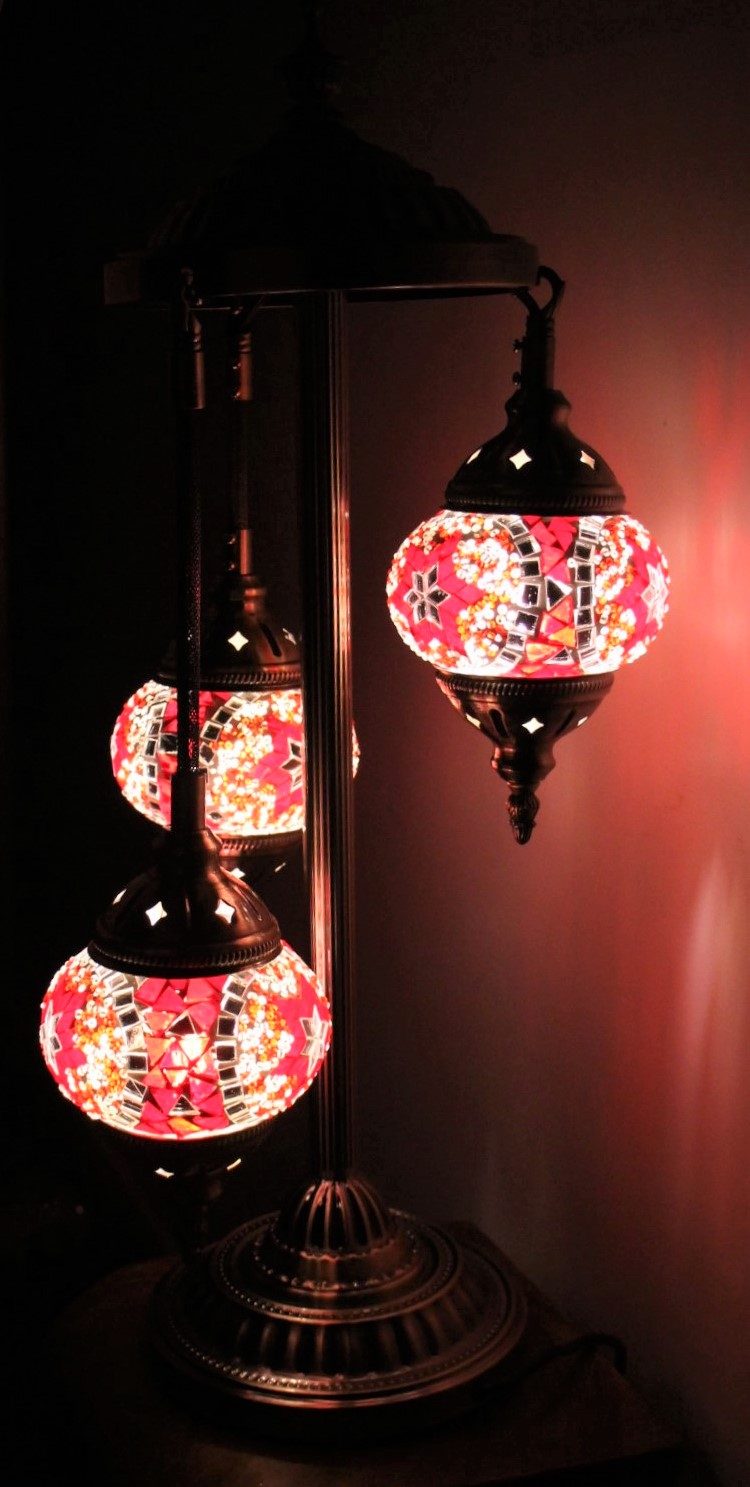 Turkish Mosaic Floor Lamp 3 globe Red 20