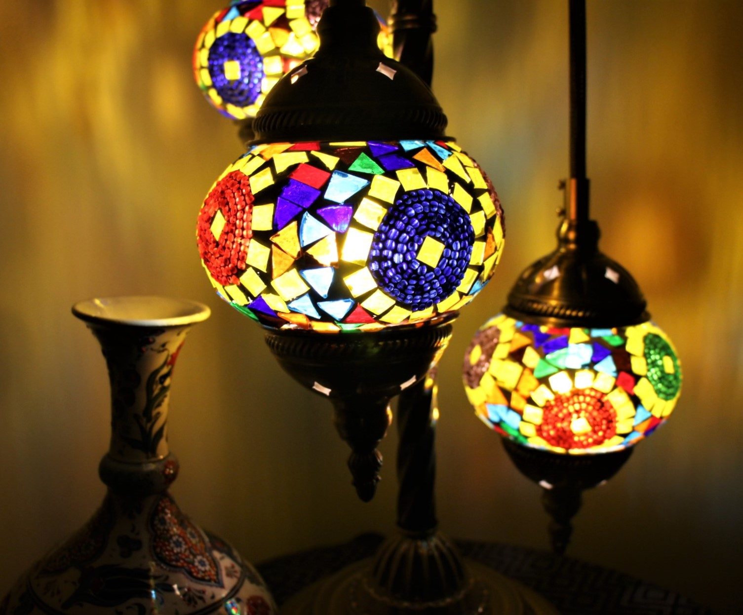 Turkish Mosaic Floor Lamp 3 globe Sun Beam 2