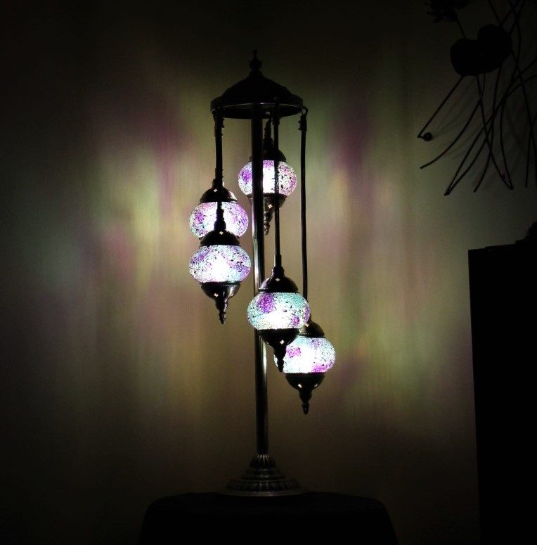 Turkish Mosaic Floor Lamp 5 globe Cracked Teal 1