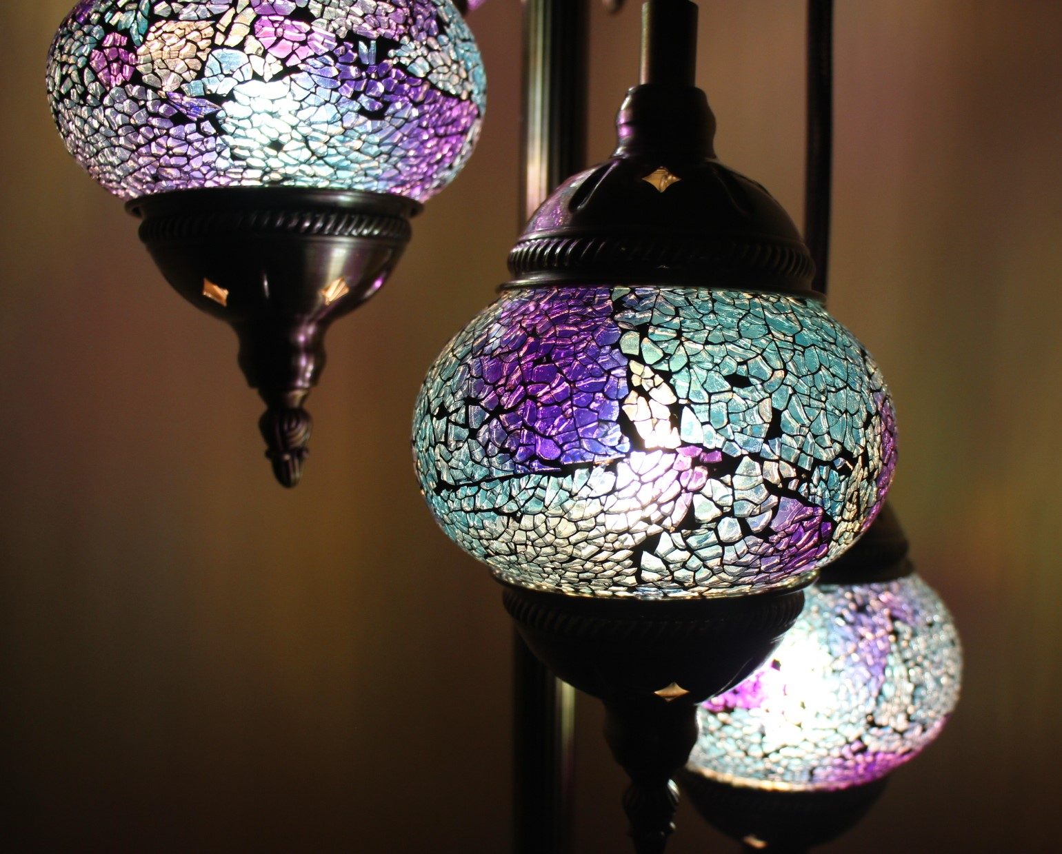 Turkish Mosaic Floor Lamp 5 globe Cracked Teal 2