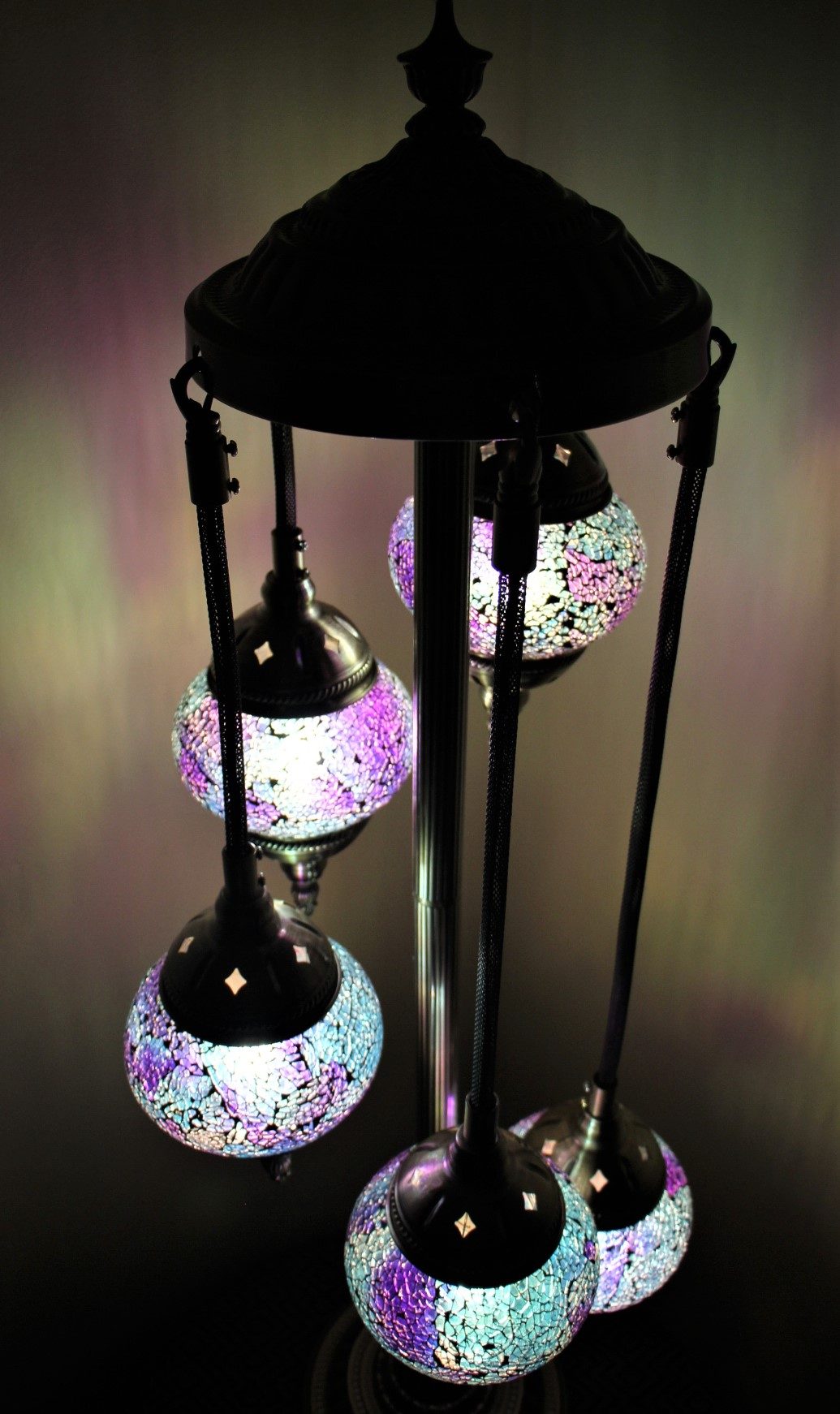 Turkish Mosaic Floor Lamp 5 globe Cracked Teal 3