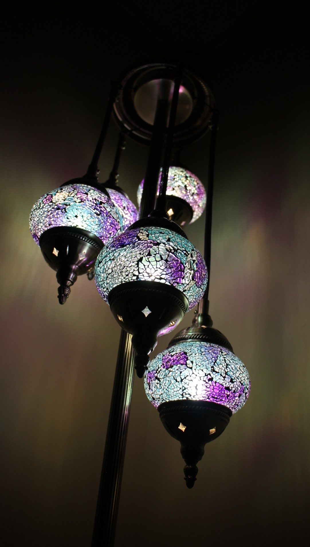 Turkish Mosaic Floor Lamp 5 globe Cracked Teal 4