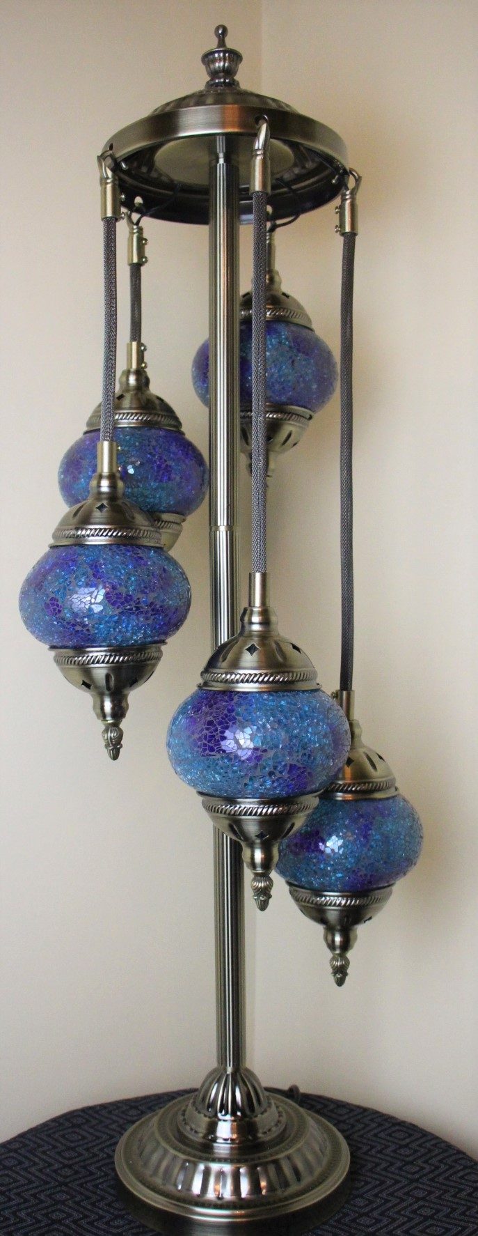 Turkish Mosaic Floor Lamp 5 globe Cracked Teal 5