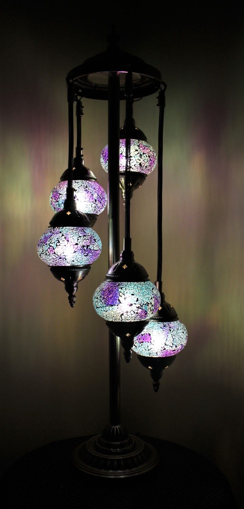 Turkish Mosaic Floor Lamp 5 globe Cracked Teal