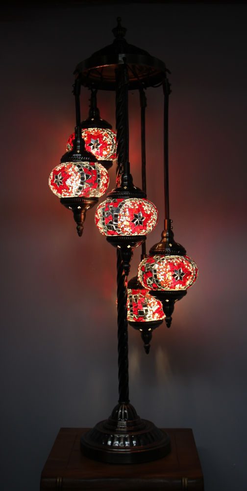 Turkish Mosaic Floor Lamp 5 globe Red 1 Turkish Mosaic Floor Lamp 5 globe Red