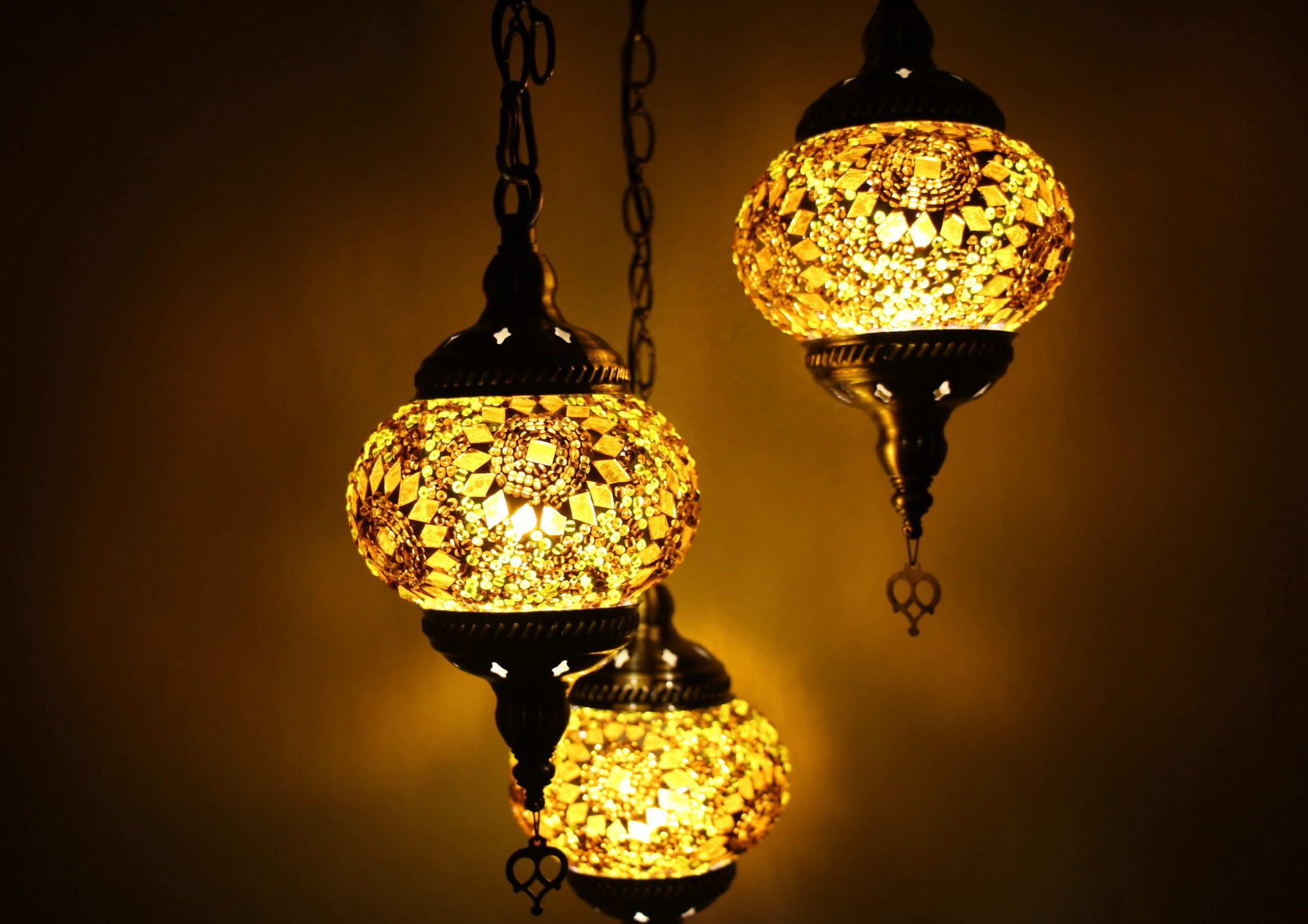 Turkish Mosaic Hanging Lamp 3 globe Yellow Gold 3