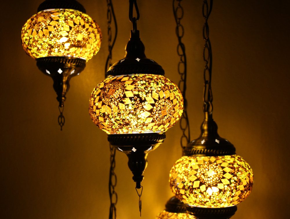 Turkish Mosaic Hanging Lamp 5 globe Yellow Gold 2