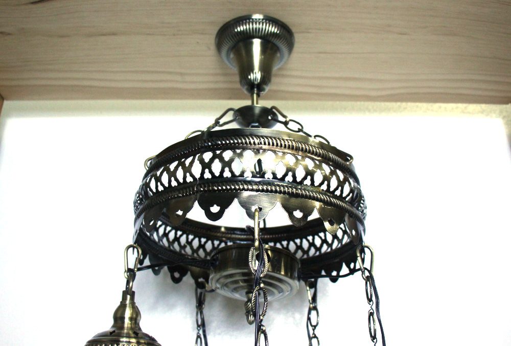 Turkish Mosaic Hanging Lamp 5 globe Yellow Gold 70