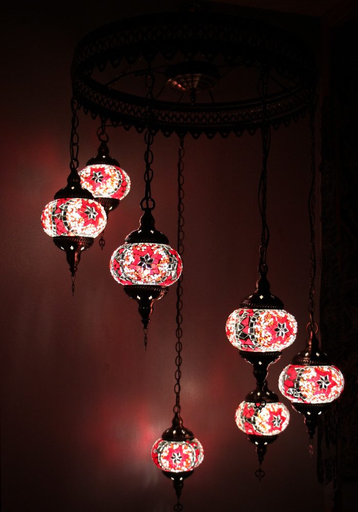 Turkish Mosaic Hanging Lamp 7 globe Red 2
