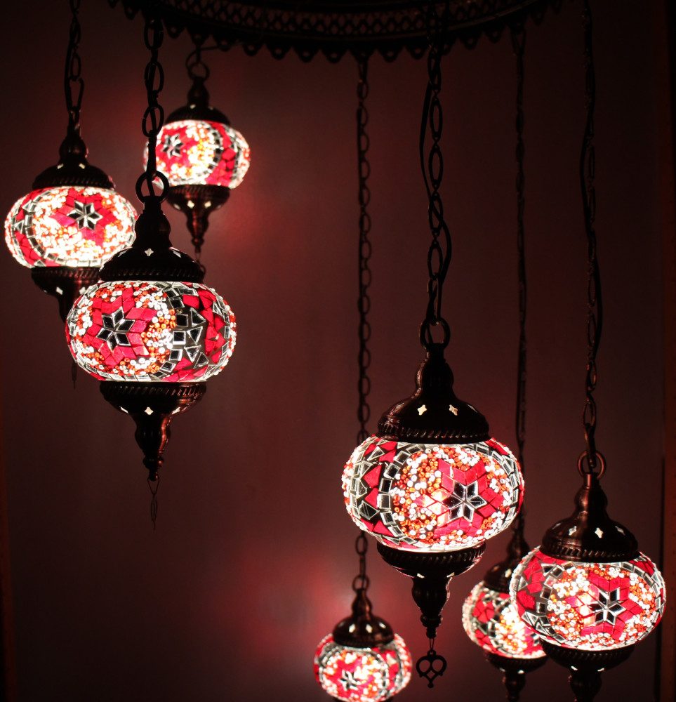 Turkish Mosaic Hanging Lamp 7 globe Red 3