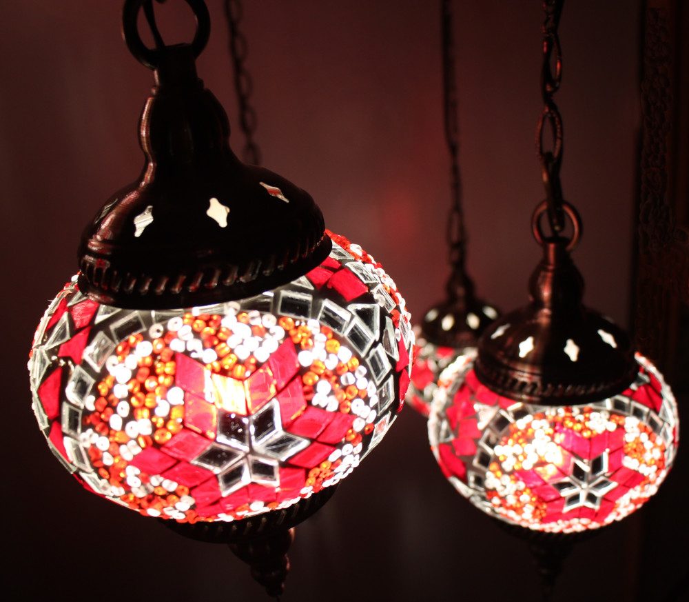 Turkish Mosaic Hanging Lamp 7 globe Red 4