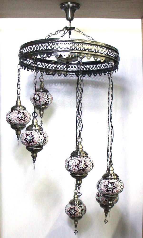 Turkish Mosaic Hanging Lamp 7 globe Red 60