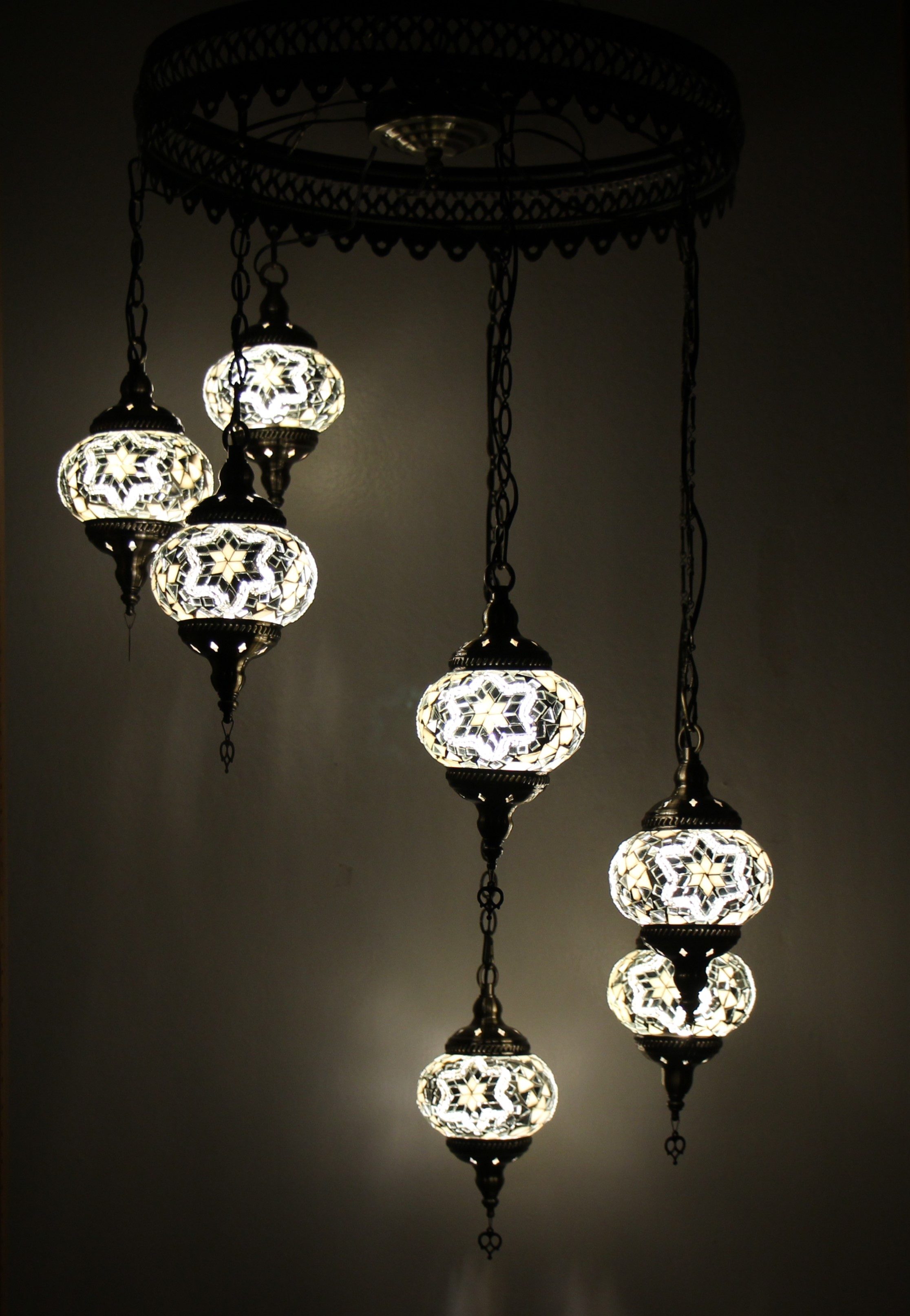 Turkish Mosaic Hanging Lamp 7 globe White 1