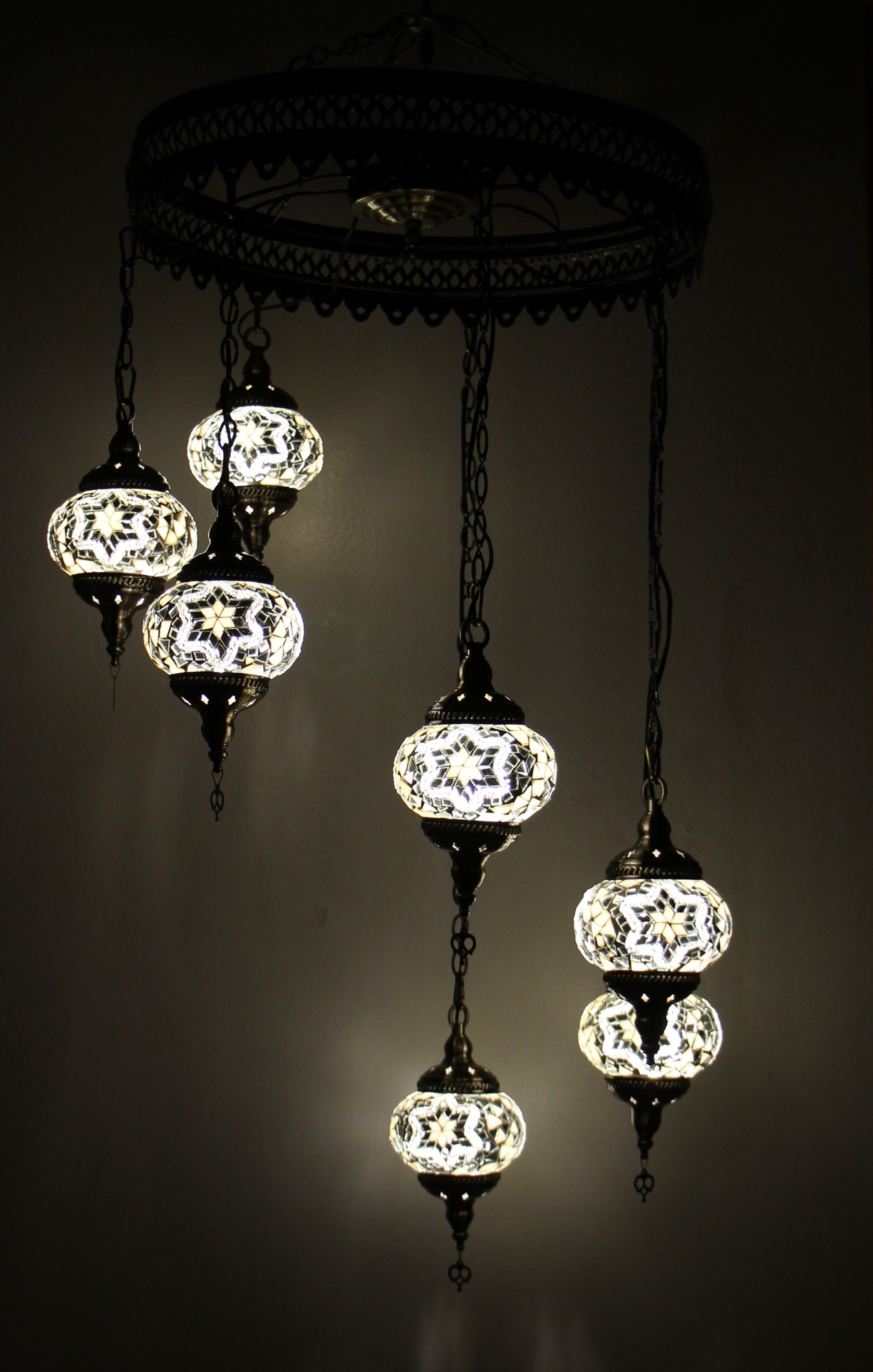 Turkish Mosaic Hanging Lamp 7 globe White 2