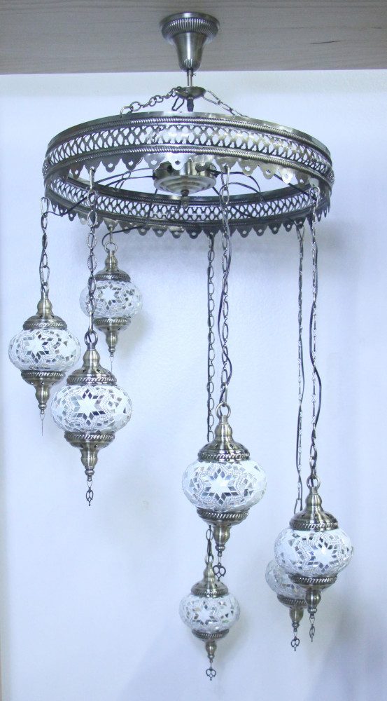 Turkish Mosaic Hanging Lamp 7 globe White 50