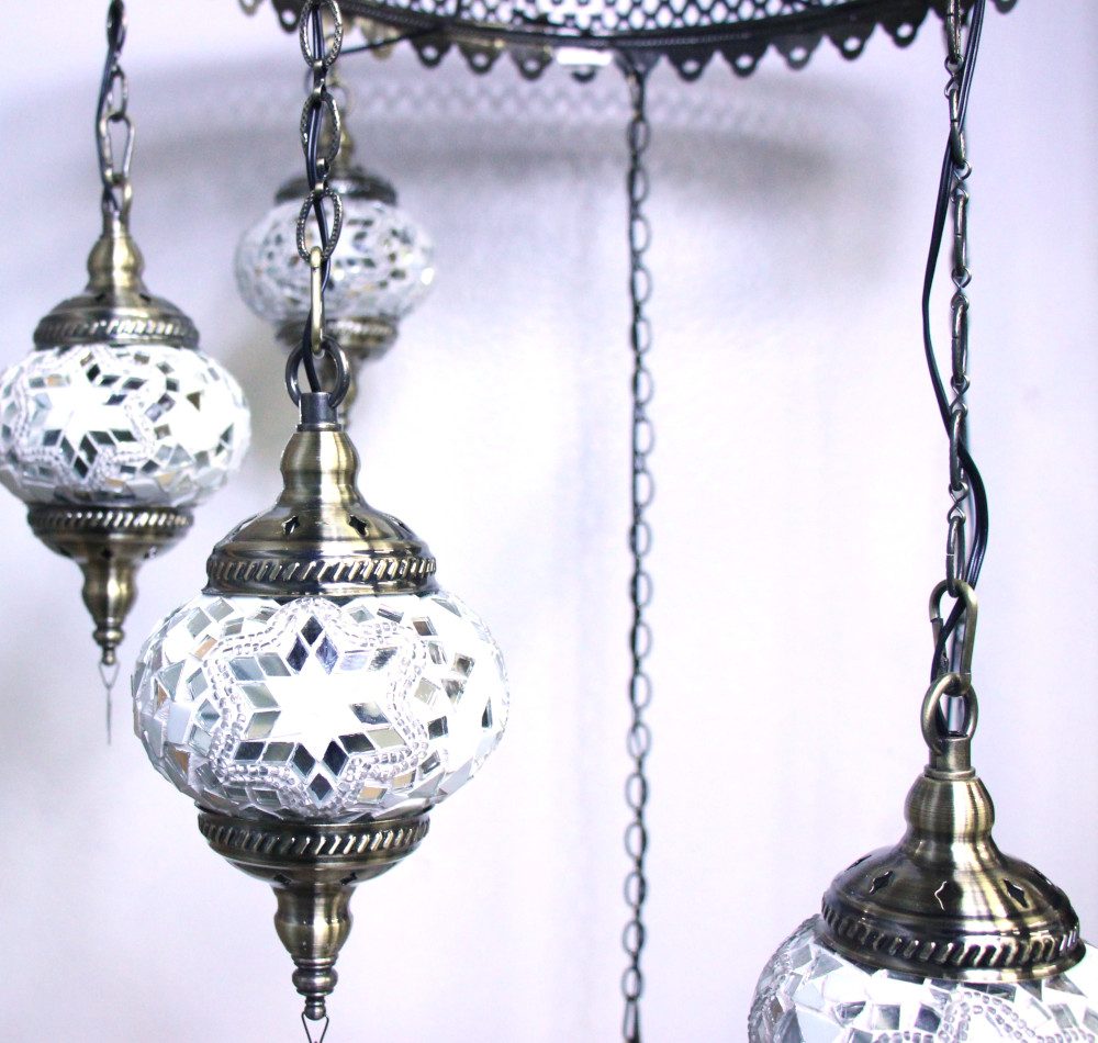Turkish Mosaic Hanging Lamp 7 globe White 60