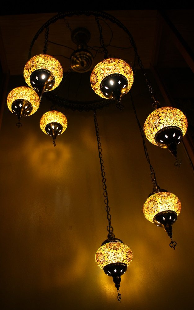 Turkish Mosaic Hanging Lamp 7 globe Yellow Gold 3