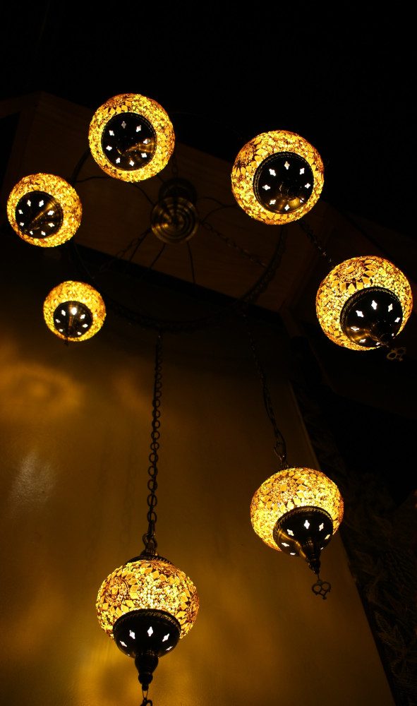 Turkish Mosaic Hanging Lamp 7 globe Yellow Gold 4