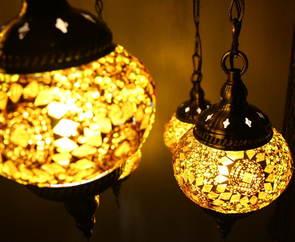 Turkish Mosaic Hanging Lamp 7 globe Yellow Gold 5