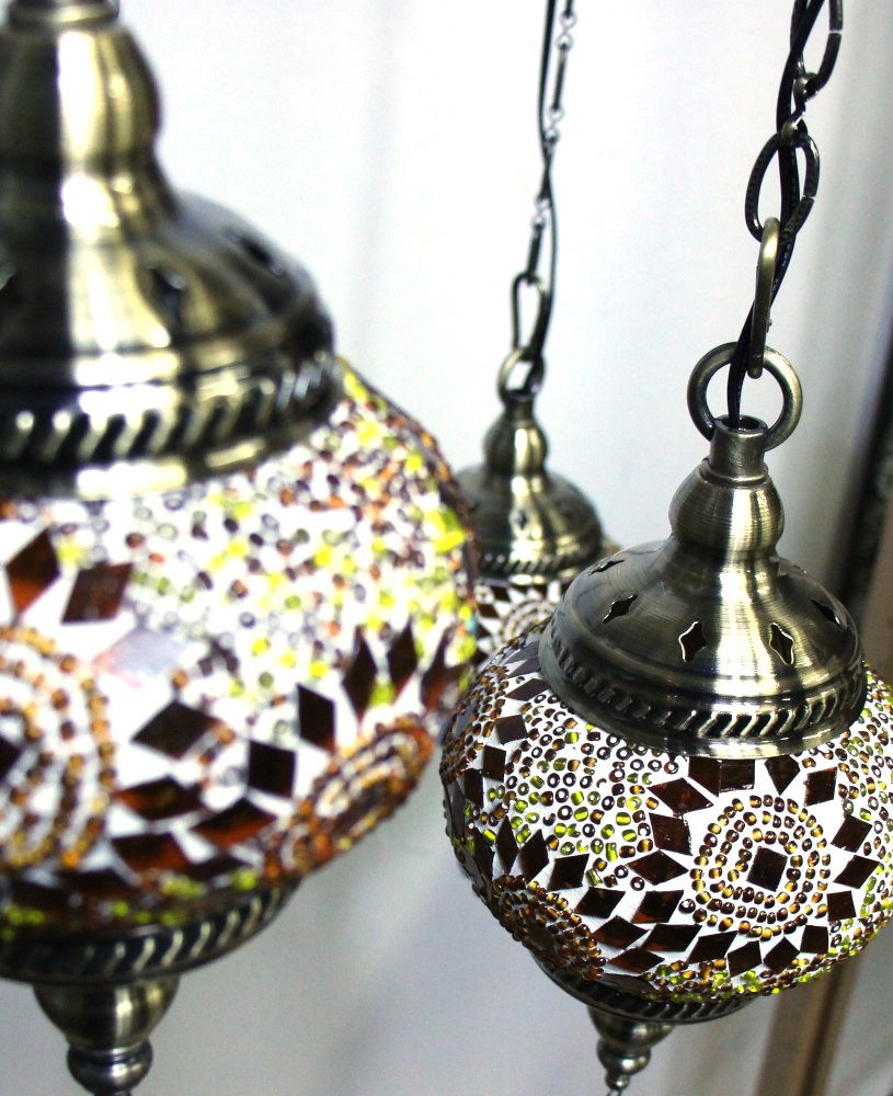 Turkish Mosaic Hanging Lamp 7 globe Yellow Gold 60