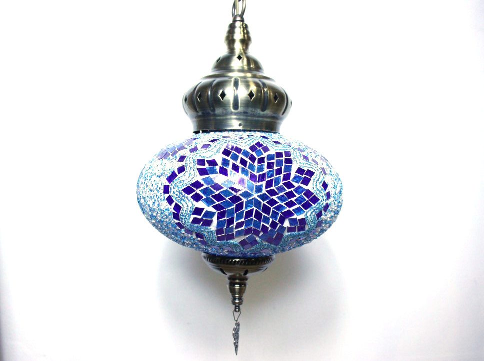 Turkish Mosaic Hanging Lamp Large Blue 50