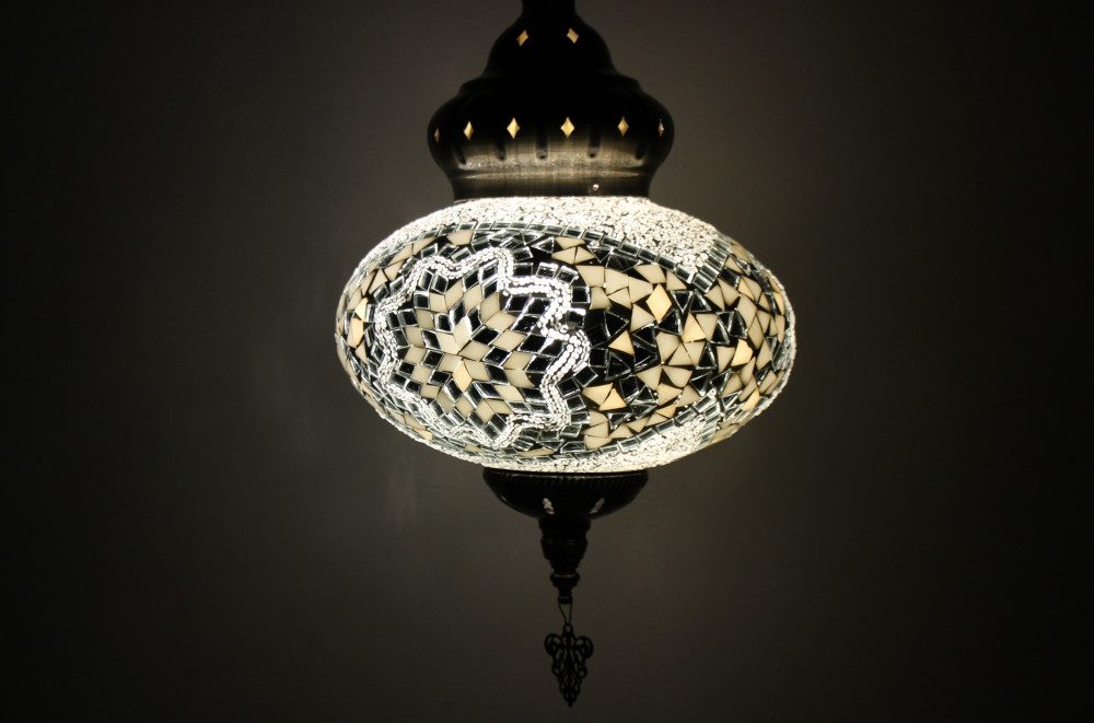 Turkish Mosaic Hanging Lamp Large White 2