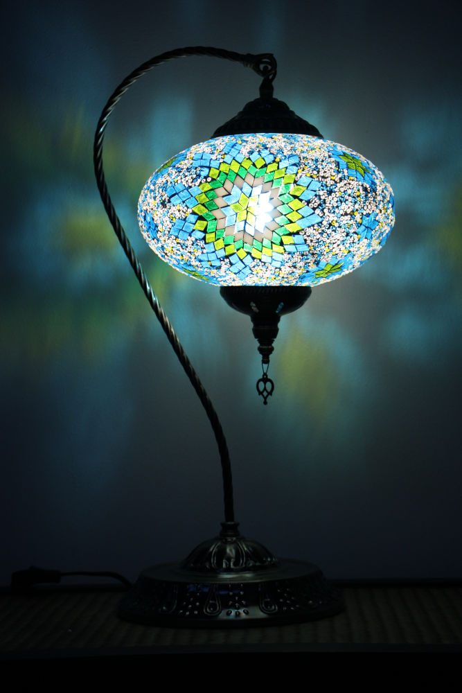 Turkish Mosaic Swan Table Lamp Large Green Blue 1 Turkish Mosaic Swan Table Lamp Large Green Blue