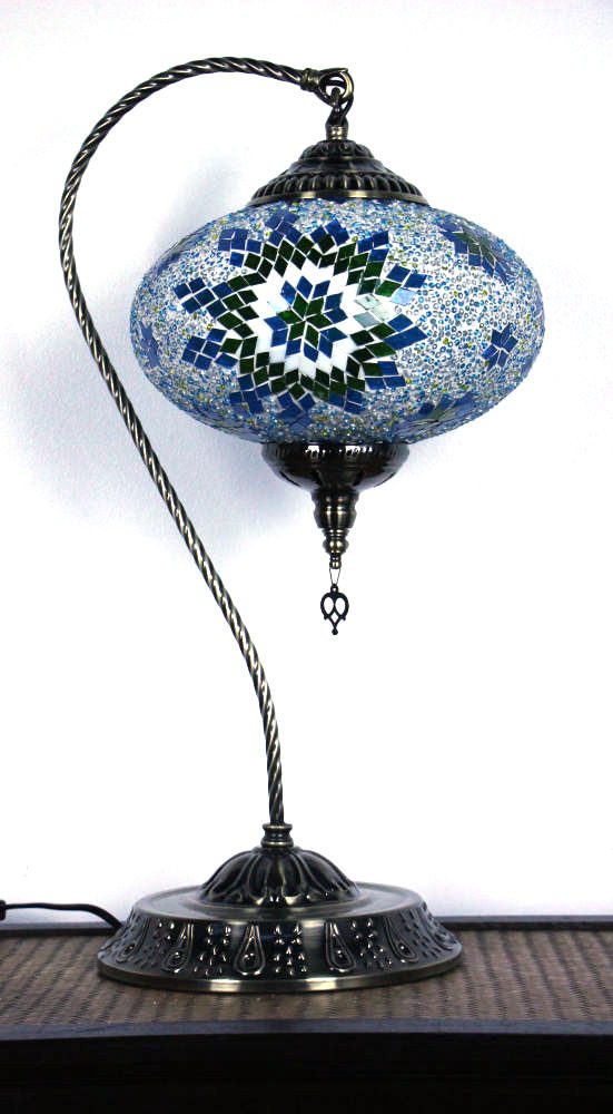 Turkish Mosaic Swan Table Lamp Large Green Blue 40
