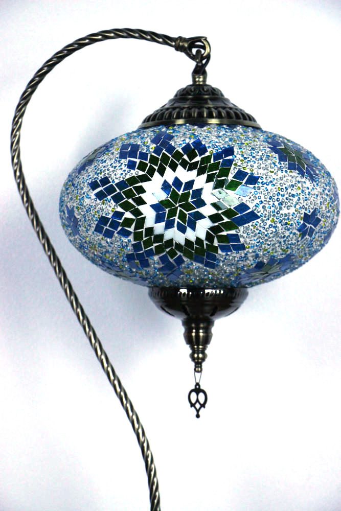 Turkish Mosaic Swan Table Lamp Large Green Blue 50