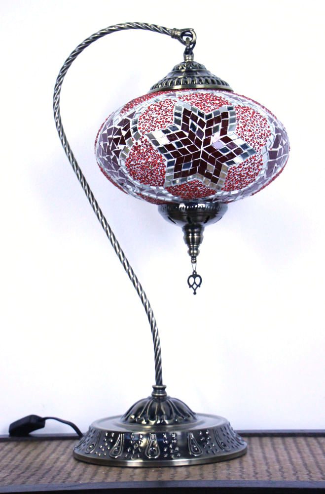 Turkish Mosaic Swan Table Lamp Large Red 5