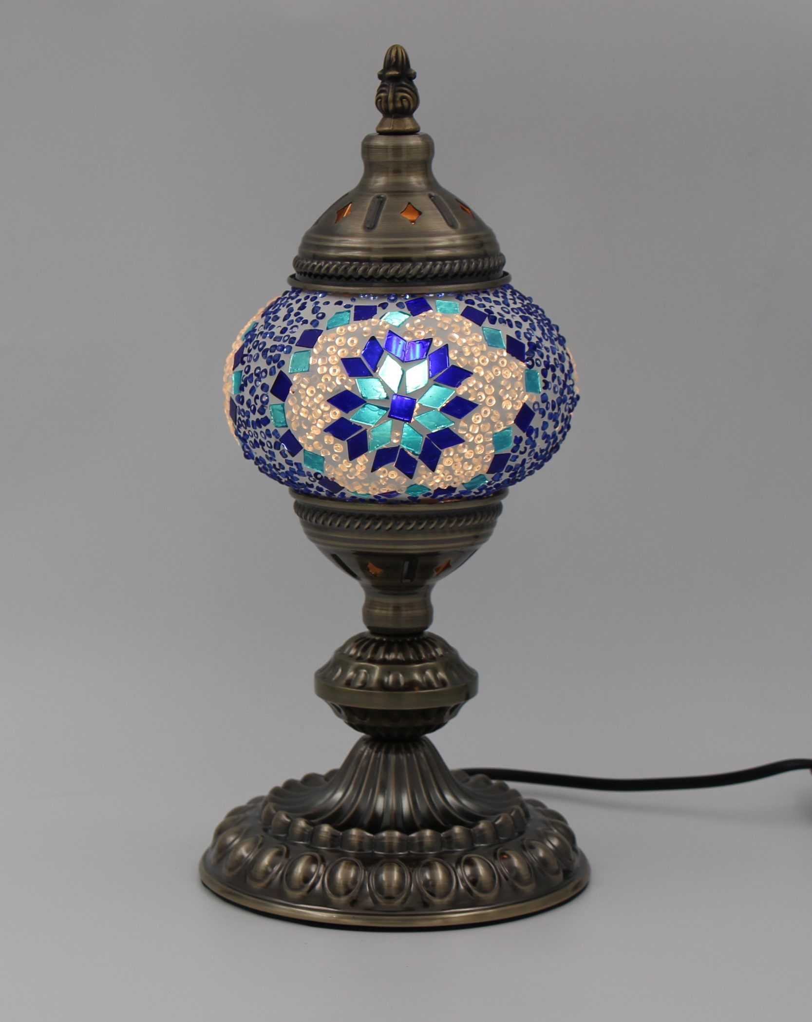Turkish Mosaic Table Lamp Blue With Large Elegant Base 1