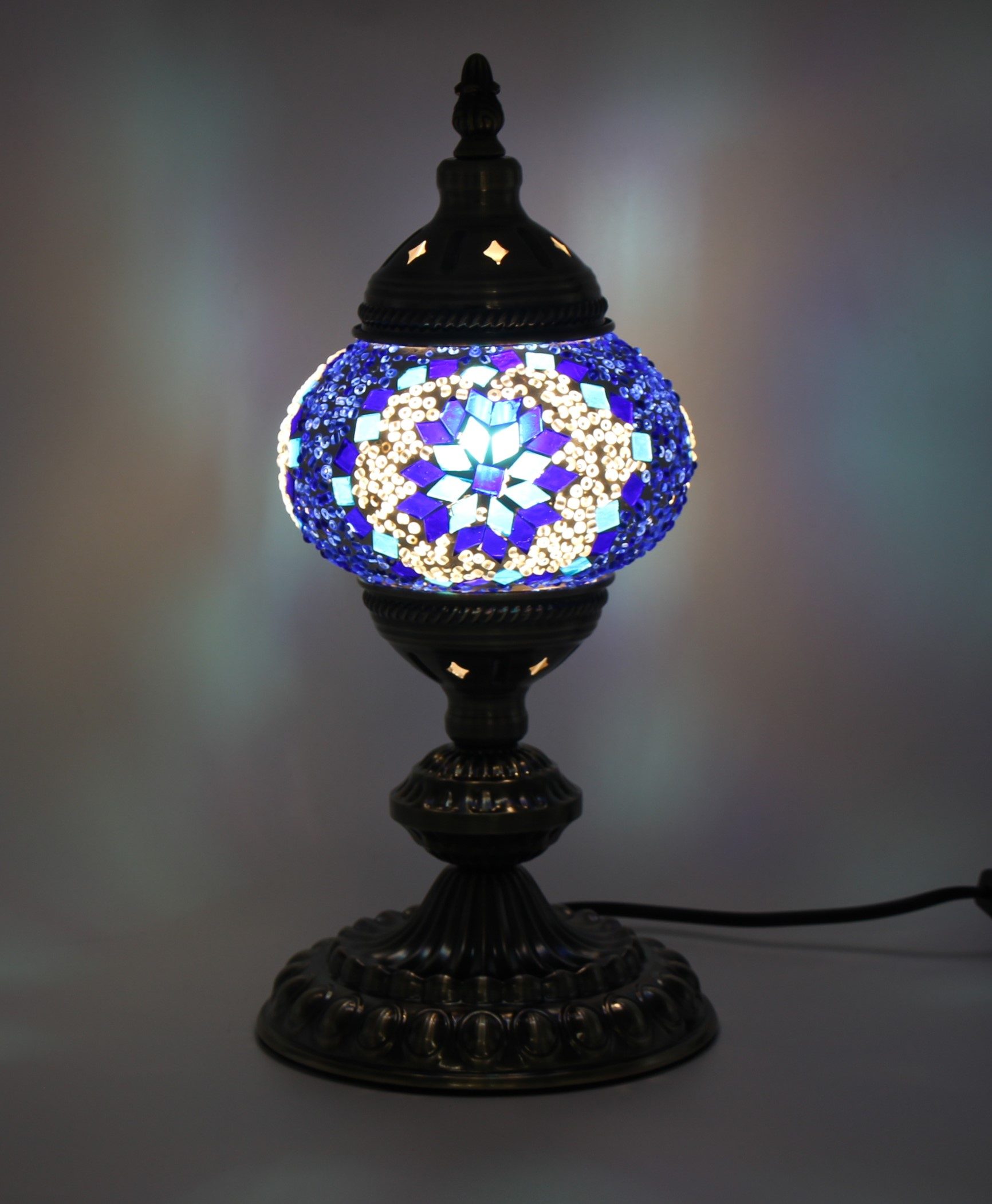 Turkish Mosaic Table Lamp Blue With Large Elegant Base