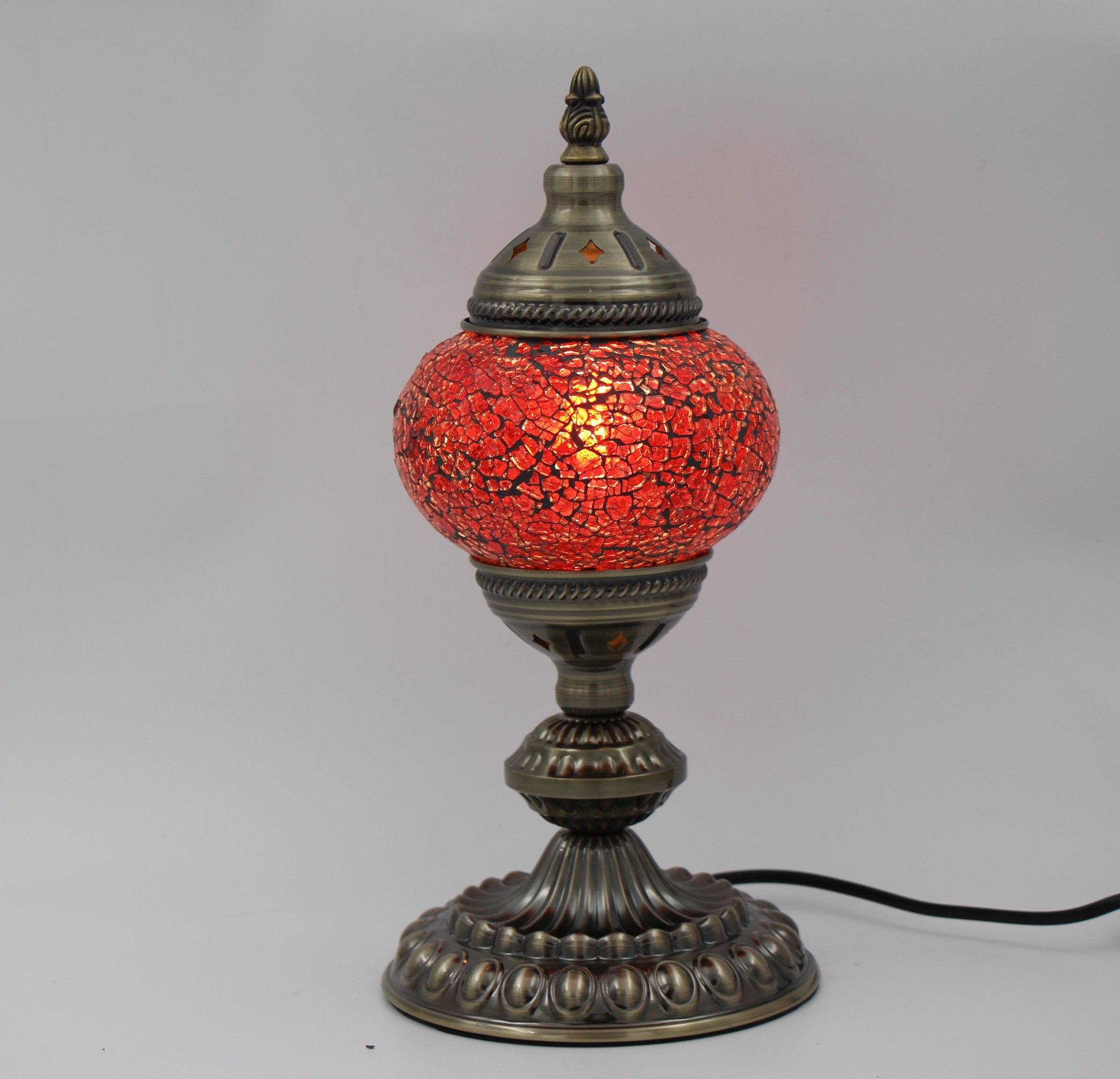 Turkish Mosaic Table Lamp Cracked Red With Large Elegant Base 1