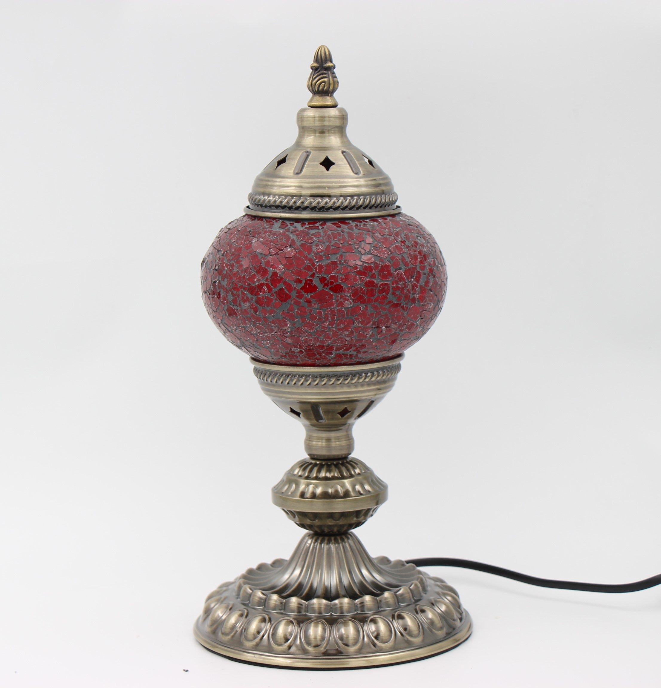 Turkish Mosaic Table Lamp Cracked Red With Large Elegant Base 2