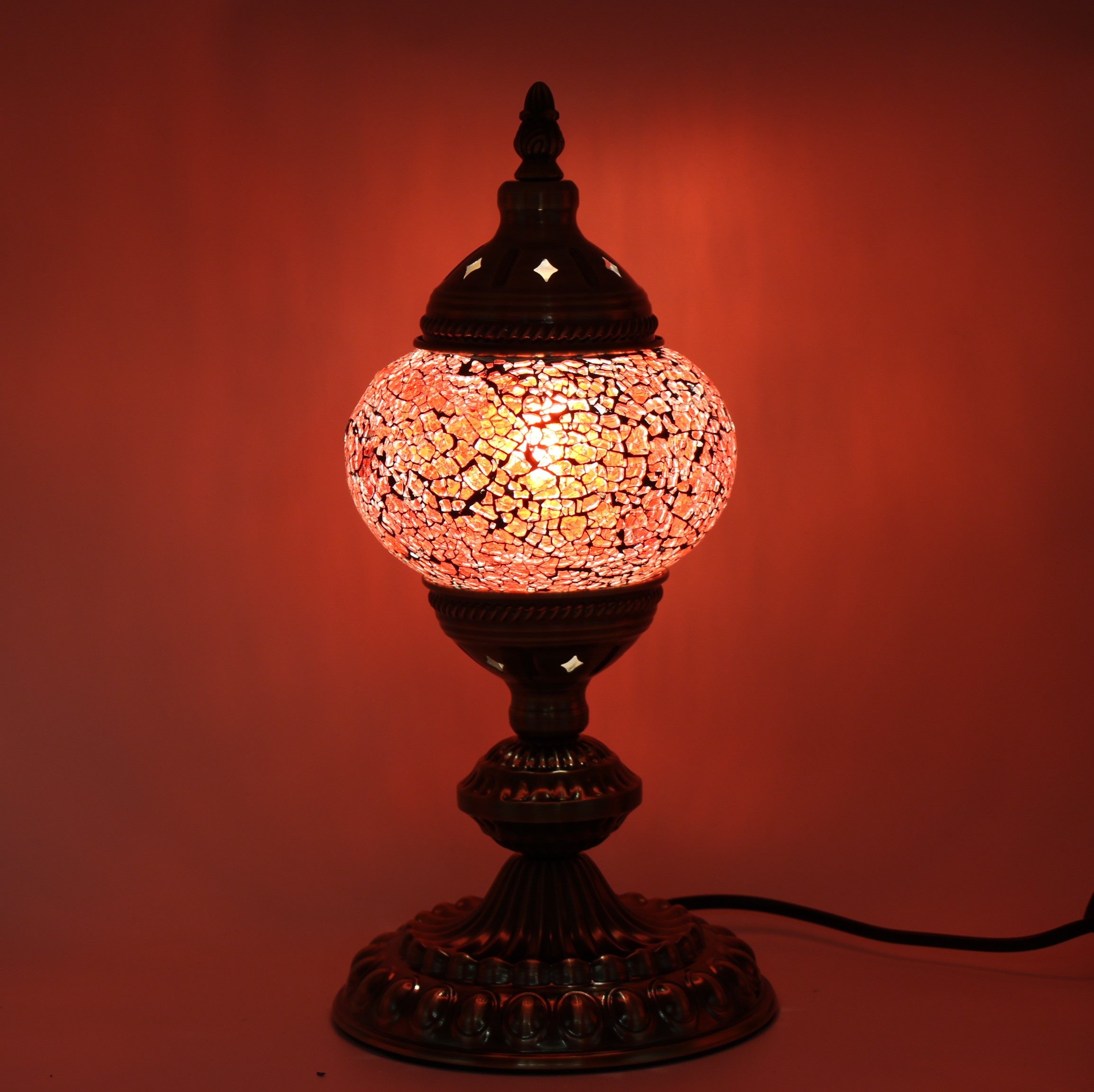 Turkish Mosaic Table Lamp Cracked Red With Large Elegant Base