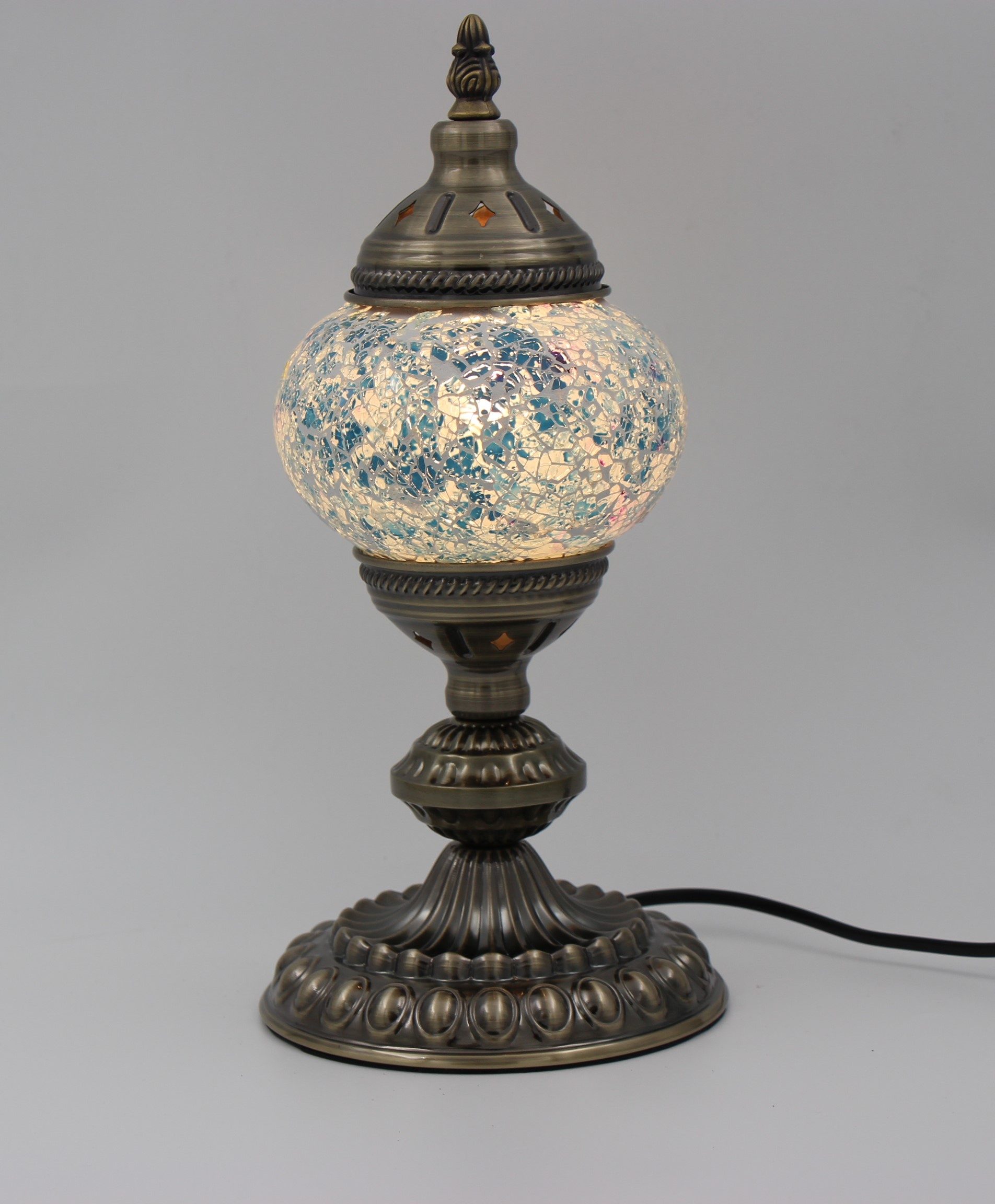 Turkish Mosaic Table Lamp Cracked Teal (White) With Large Elegant Base (2)