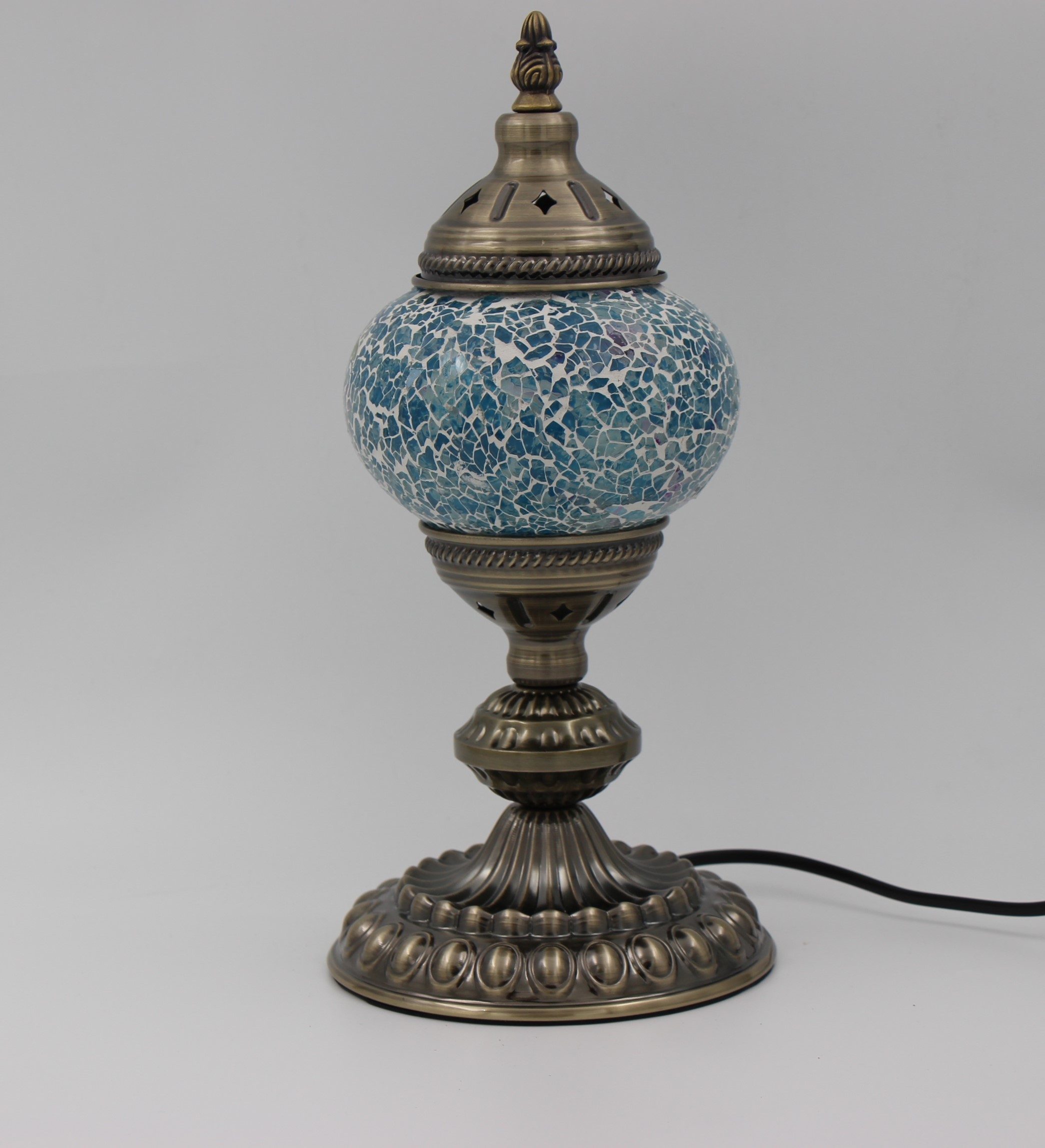 Turkish Mosaic Table Lamp Cracked Teal (White) With Large Elegant Base (3)