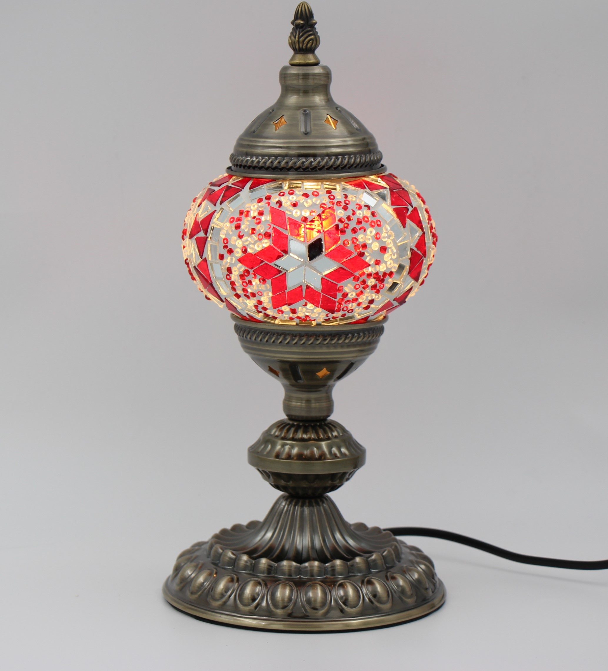 Turkish Mosaic Table Lamp Red With Large Elegant Base 1