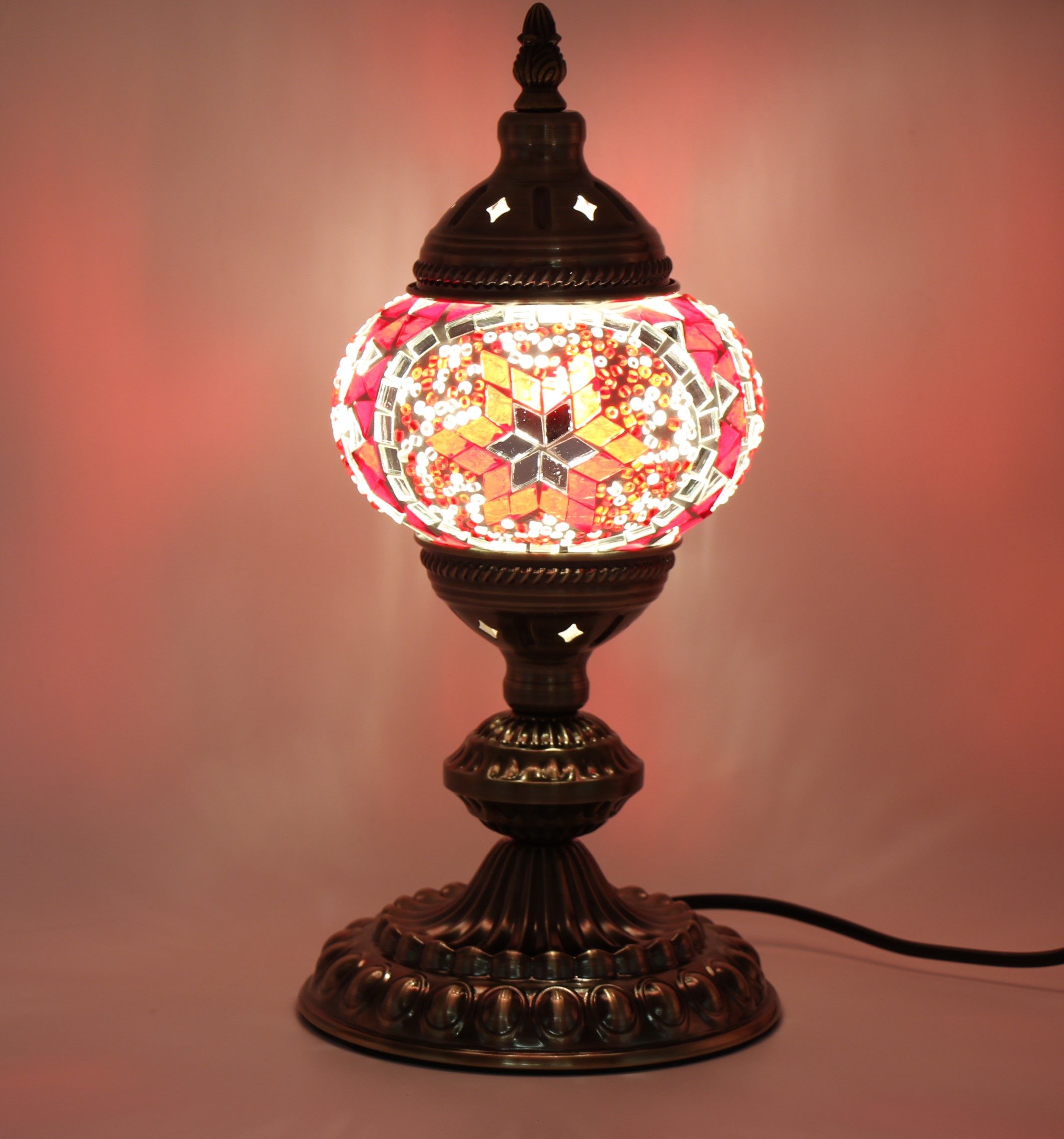 Turkish Mosaic Table Lamp Red With Large Elegant Base 2