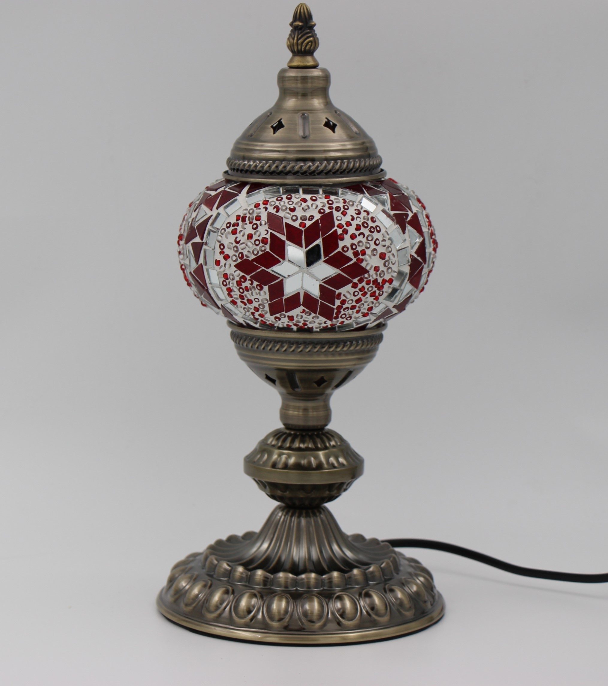 Turkish Mosaic Table Lamp Red With Large Elegant Base